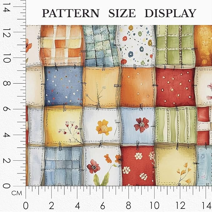 Patchwork Cotton Fabric Panel 61 x 36.6 Inches, Floral Quilt Style Squares, Soft Multicolor Design, 100% Cotton 140 GSM, Sewing Quilting Fabric