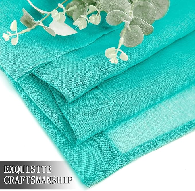 Tollpiz Sheer Curtains Living Room Linen Textured Curtain Sheers Light Filtering Voile Rod Pocket Curtains for Bedroom, 38 x 63 inches Long, Aqua Blue, Set of 2 Panels