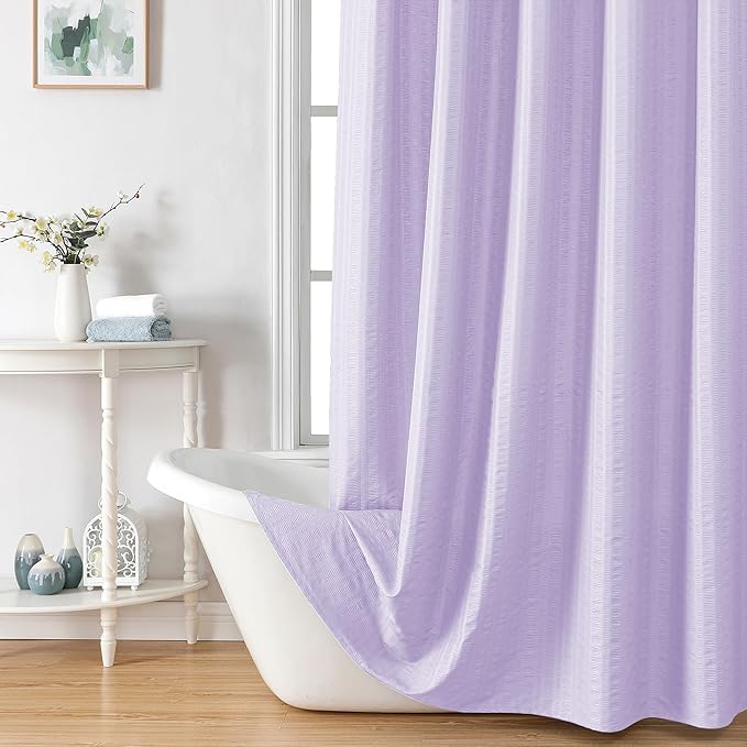 Aiyufeng Light Purple Shower Curtain for Bathroom, Embossed Textured Fabric Shower Curtain for Bathroom - Soft Cloth & Hotel Spa, Machine Washable, 72X72, Light Purple