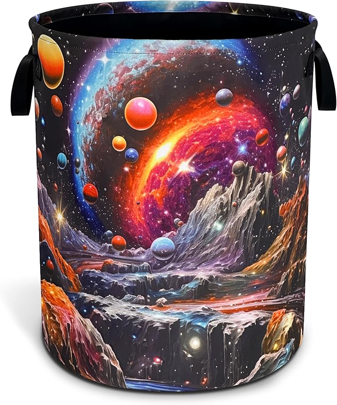 Dream Galaxy Mountains Laundry Basket Funny Oxford Cloth Laundry Hamper With Handle Foldable Portable Clothes Storage Basket 18.9 X 16.5 In Storage Bag For Laundry Room/Bathroom/Bedroom/Dormitories