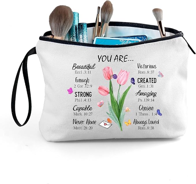ARIOSEY Cosmetic Bags for Women,Christian Gifts for Women,Period Bags for Teen Girls for School,You Are Beautiful Victorios Enough Strong Amazing Makeup Bag,Christian Faith Gifts