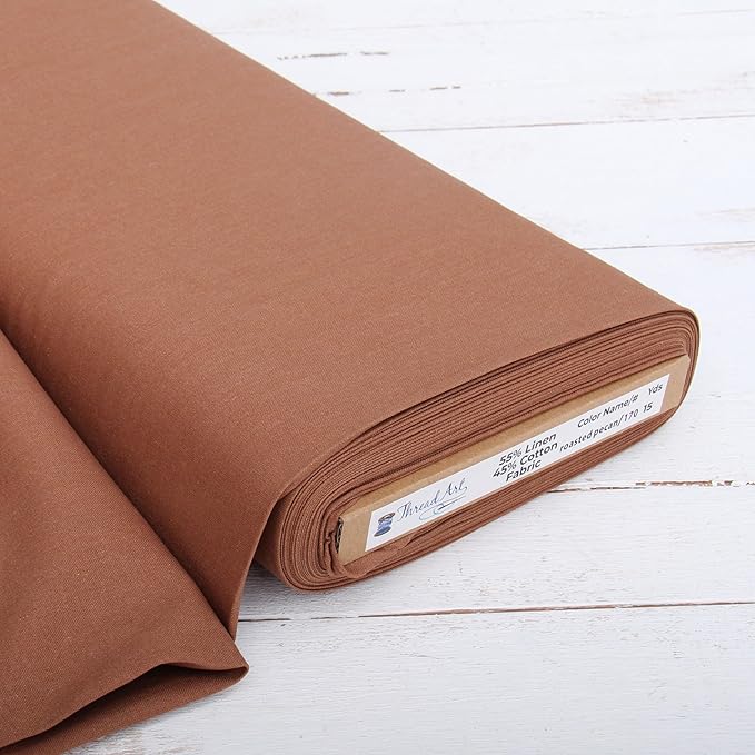 Threadart Linen Fabric by The Yard - Premium Cotton Linen Fabric for Embroidery, Cross Stitch, Apparel, Canvas, Home Décor- 55" Width - Roasted Pecan
