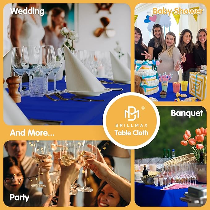 BRILLMAX 4 Pack Royal Blue Tablecloths for 8 Foot Rectangle Tables 90 x 156 Inch - 8ft Rectangular Bulk Linen Polyester Fabric Washable Cloth Cover for Wedding Reception Banquet Birthday Party