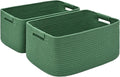 2 Pack Large Storage Basket for Organizing, 17.5"x13.5"x7.5" Woven Basket for Shelves, Closet Cube Storage Bins with Wrapped Handle, Cotton Rope Baskets for Kitchen, Clothes, Toys(Green)
