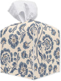 Vintage Blue Flowers Square Tissue Box Holder Cover, Floral Tissue Cube Box Organizer for Bathroom, Living Room, Office, Countertop, Car, Night Stands, Modern Home Desk Tabletop Decor - A08