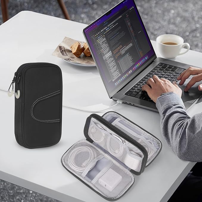 bytaoqipet Electronic Organizer, Travel Cable Organizer Case - Compact 8-Pocket Pouch for Chargers, Cords & Tech Accessories (8.2x5.9x2 Inch)