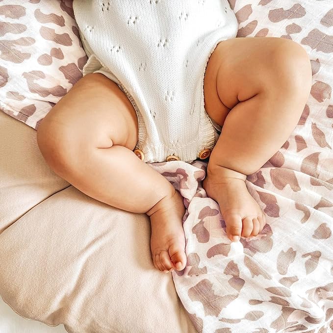 LifeTree Baby Muslin Swaddle Blankets Girl Newborn Receiving Blanket with Headband Bow Set Baby Blush Leopard Print Nursery Swaddle Wrap