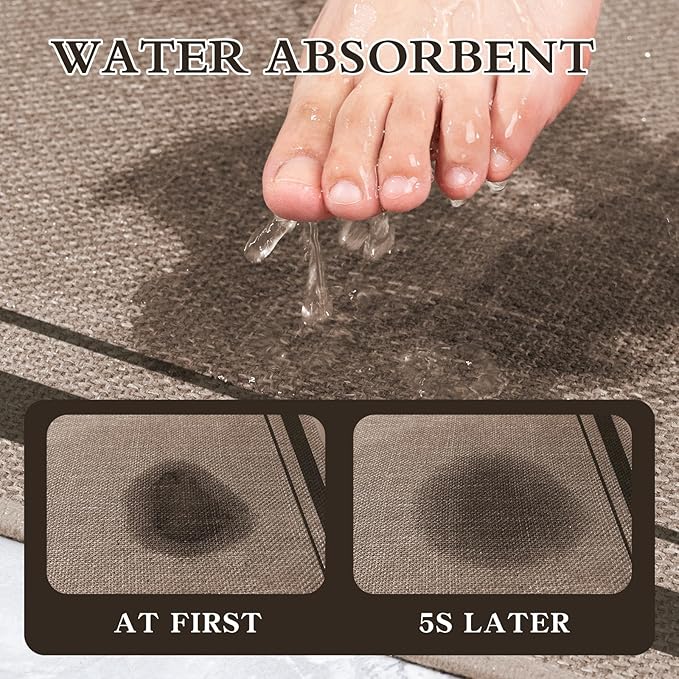 chakme Bathroom Rug Sets 3 Piece, Ultra Thin Bath Mat Absorbent, Non Slip, Machine Washable, Dark Beige, 17" x 24" / 17" x 30" / 17" x 59"
