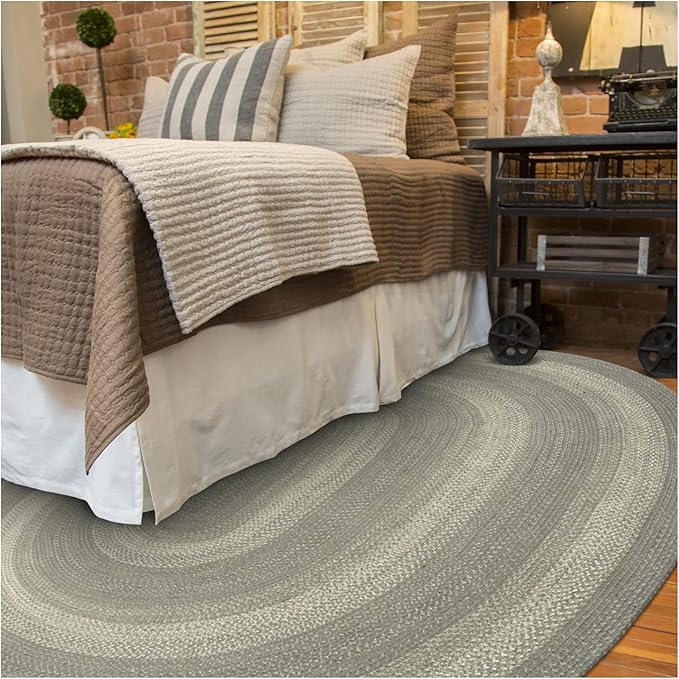 Homespice Grey Cloud Farmhouse Braided Rugs 5x8' - Durable Jute Country Rugs for Living Room and Dining Room