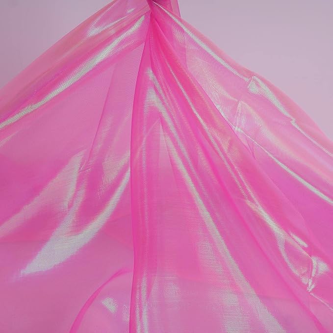 Sheer Iridescent Organza Fabric 58 Inches Wide - 5 Yards Precut - Shinny Wedding Party Decor Fairy Costume Voile Doll Clothes Sewing - Rosa