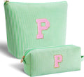 Btffitting Personalized Makeup Bag for Women Girls - Fashion Cosmetic Bag Trendy Travel Toiletry Bag with Initials Letter - Teen Gifts - Green,P