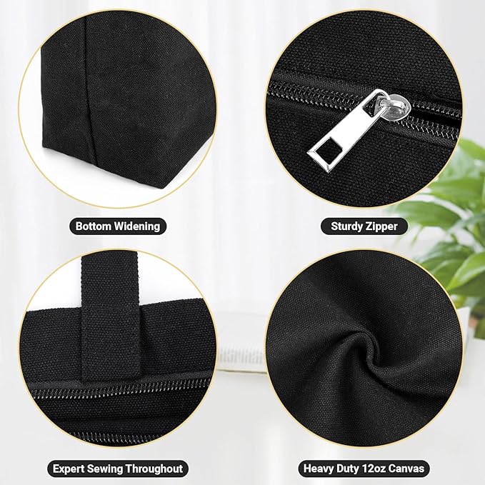 Segarty Black Canvas Tote Bag, 3 Packs 16x15 inch Canvas Bags with Zipper, 12Oz Heavy Duty Reusable Washable Grocery Shopping Bag with Handle, Blank Cotton Bags for Kids DIY Crafts Painting Bulk