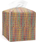 Tissue Box Cover, PU Leather Tissue Box Holder with Bottom Belt, Modern Square Tissue Box Covers with Wide Opening (Dark Mix Color, Woven Patterns)