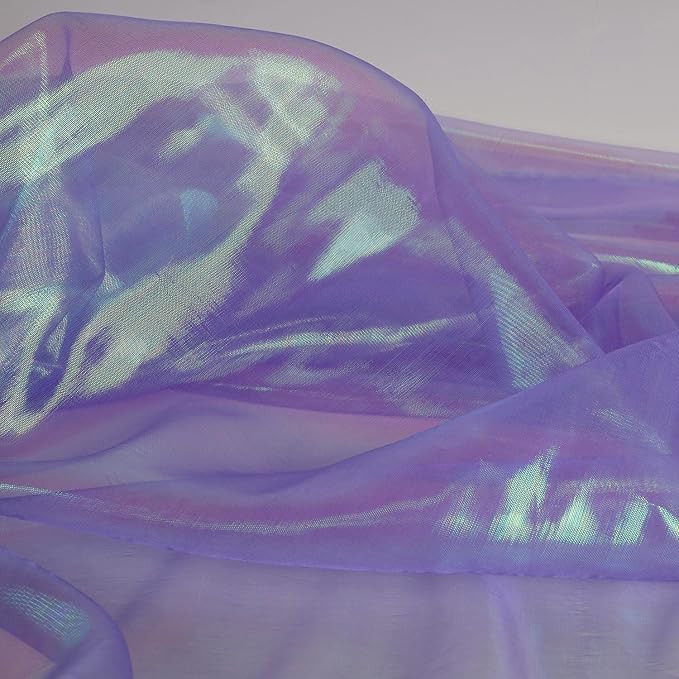 Sheer Iridescent Organza Fabric 58 Inches Wide - 5 Yards Precut - Shinny Wedding Party Decor Fairy Costume Voile Doll Clothes Sewing - Purple
