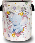 Cute Elephant Laundry Basket Oxford Cloth Colorful Flowers Animal Laundry Hamper With Handle Portable Clothes Storage Basket Foldable Funny Laundry Bag 18.9"x16.5" For Laundry Room/Bedroom/Bathrooms