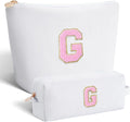 Btffitting Personalized Makeup Bag for Women Girls - Fashion Cosmetic Bag Trendy Travel Toiletry Bag with Initials Letter - Teen Gifts - White,G