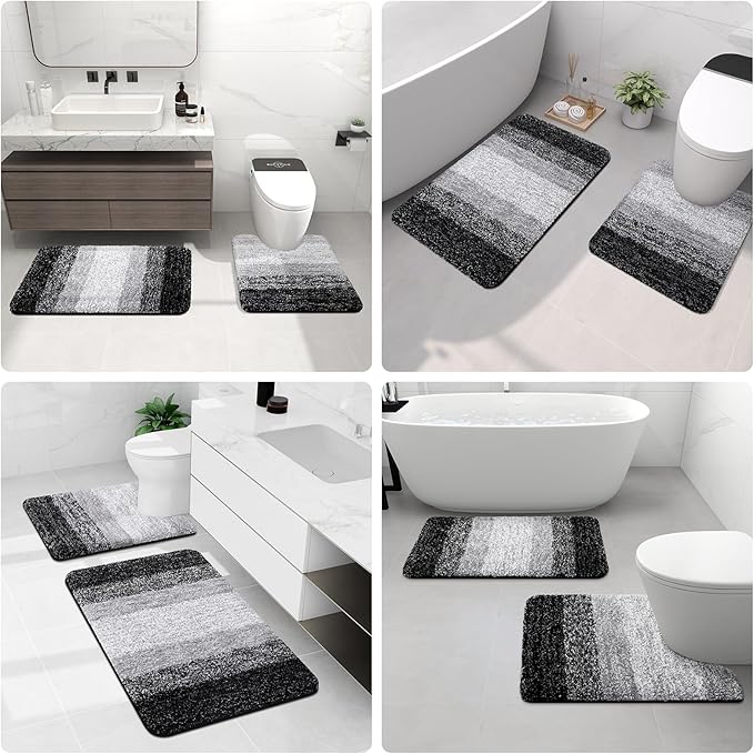 Arotive Microfiber Bathroom Rugs, Shaggy Soft and Absorbent Bath Rug, Non-Slip, Thick Plush Machine Washable Dry Bath Mats for Bathroom, Tub and Shower, 59x20, Black, Rectangular