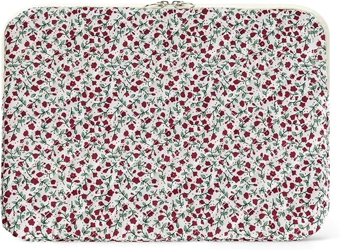 Puffy Laptop Sleeve 13-15.6 Inch Cute Quilted Laptop Protective Case Padded Floral Computer Sleeve for MacBook (B-red, 15 Inch)