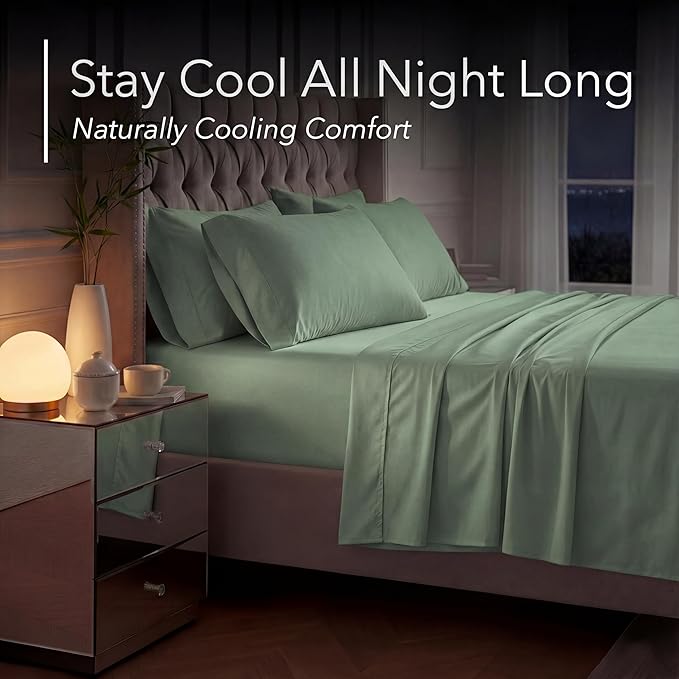 DECOLURE 100% Viscose Derived from Bamboo Sheets California King Size - Luxury 6 Pc Naturally Cooling Sheets, Ultra Soft Bed Set - Deep 17" Pockets, Double Stitching, Oeko Tex Standard (Sage Green)