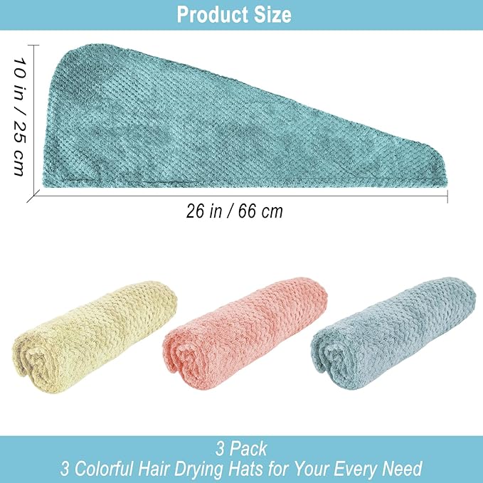 YHPDYL 3 Pack Microfiber Hair Dring Towel Wrap for Women,Fast Drying Hair Turban, for All Hair Style Anti Frizz, Large Hair Towel with Button(Yellow Orange Blue)