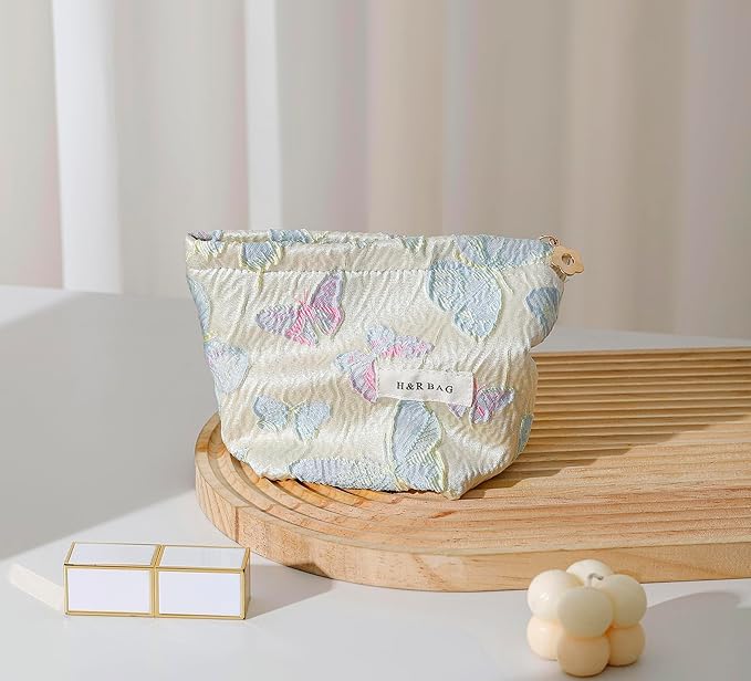 getgto 2 Pcs Makeup Bags, Large Cosmetic Bag Travel Toiletry Bag Organizer for Women, Embroidery Craft, Floral Makeup Bag Small Cosmetic Pouch Purse with Zipper Gifts for Girls Teen