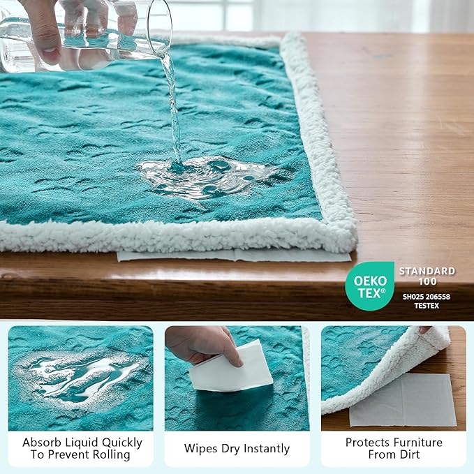 Qeils Pet Blankets for Cats - Waterproof Cat Blanket Washable - Sherpa Fleece Puppy Blanket, Soft Plush Reversible Throw Protector for Bed Couch Car Sofa, 30"X40", Teal