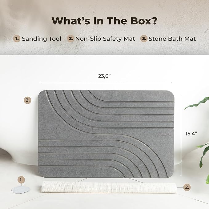 TOSORO - Stone Bath Mat, Diatomaceous Earth Non-Slip Stone Shower Mat - Quick Drying Absorbent Bath Mats for Bathroom - Elegant & Modern Design, Easy to Clean (23.5 x 15) - Graphite