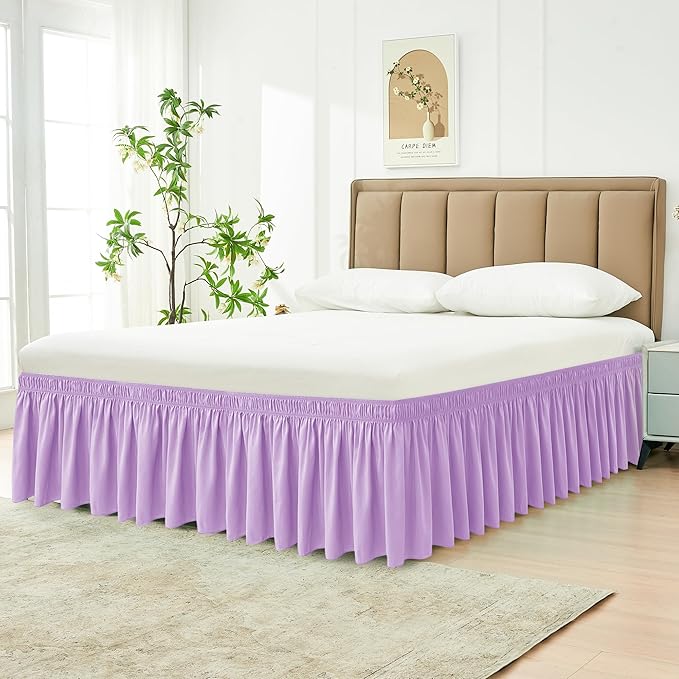 Biscaynebay Wrap Around Bed Skirts with Adjustable Belts for Full & Full XL Beds 15" Drop, Violet Elastic Dust Ruffles Silky Luxrious Fabric Machine Washable