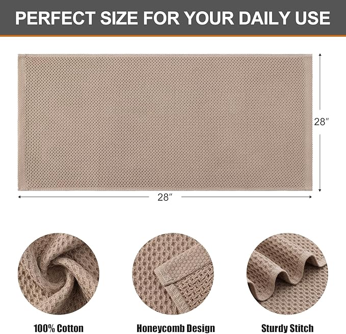 Kitinjoy 100% Cotton Waffle Weave Kitchen Towels, 8-Pack Super Soft and Absorbent Dish Towels for Drying Dishes, Kitchen Hand Towels, 13 in x 28 in, Tan