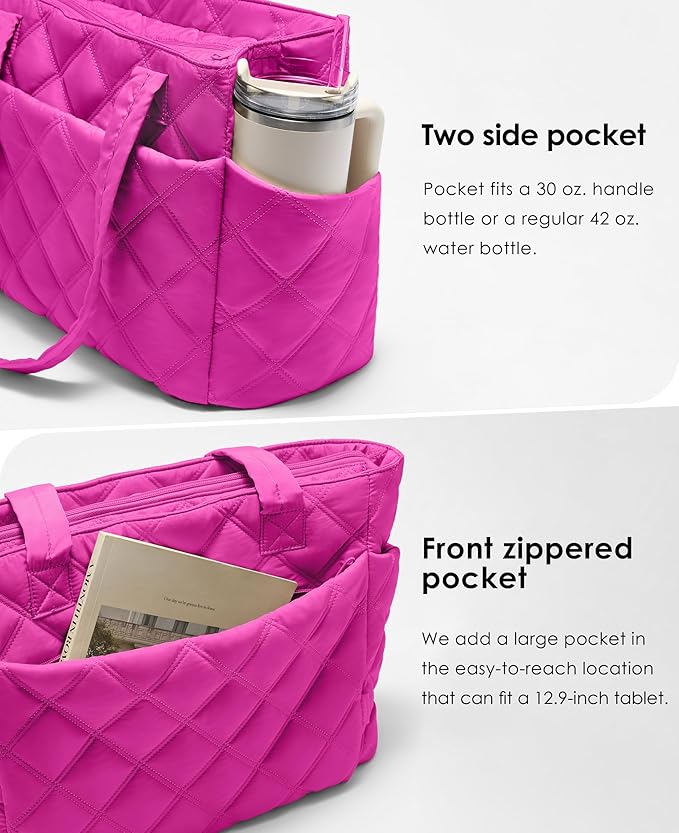 Uselike Tote Bag for Women, Lightweight Puffer Tote Work Bags with Compartments for Travel, Quilted Shoulder Bag with Zipper