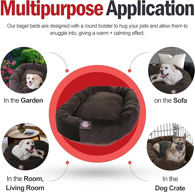 Majestic Pet 52 Inch Large Dog Bed for Big Dogs, Washable Orthopedic Donut Cuddle Bed with Bolster, Calming Pet Bed for Large Sized Dog, Micro-Velvet Villa Storm