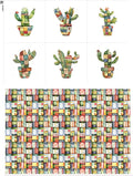 Patchwork Cactus Cotton Fabric Panel – Six 10×10 inch Designs + Bonus 29.5×19.6 inch Patchwork Sheet, 100% Turkish Cotton 140 GSM