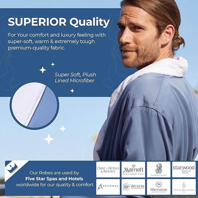 MONARCH Unisex Plush Lined Microfiber Bath Robe - Soft Shell with Polyester Lining, Resort-Grade Hotel & Spa Robe with Pocket