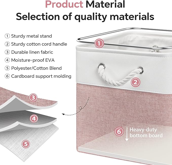 ECDYQXVU 13x13 Inch Cube Storage Bins with Reinforced Bottom Cardboard, 6 Pack Large Foldable Fabric Storage Cubes with Handles for Shelf, Closet, Laundry Organization (White&Pink)