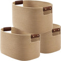 ECDYQXVU Cotton Rope Basket, Storage Baskets with Handle, 15x10x9 Inch Woven Basket for Shelves, Laundry, Towels, Clothes, Books (Jute/Brown 3Pack)