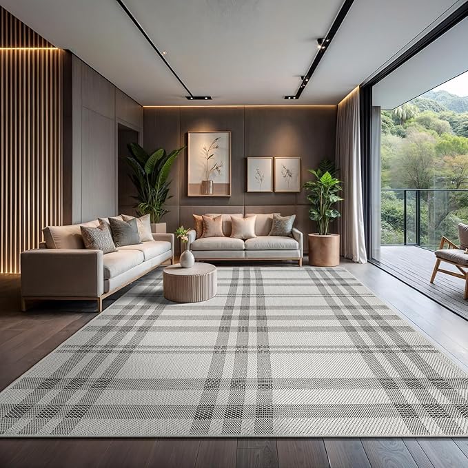 CAMILSON Easy Jute Rug 9x12, Indoor Outdoor Off-White Color Fiber Area Rugs for Living Room Patio and Dining Room Rug, Checkred Boho Woven Design, Easy-Cleaning, Washable Outside Carpet (9 x 12)