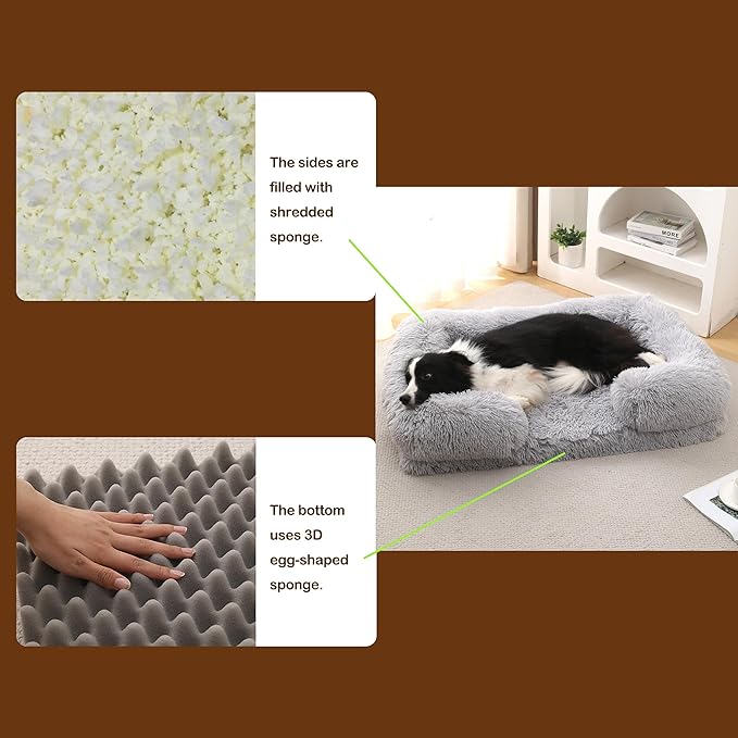 CareCooo Orthopedic Dog Bed for XXL Dogs - Washable Memory Foam Pet Sofa, Fluffy Plush Rectangular Bed, Waterproof Anti-Anxiety Couch, Light Gray, XXL
