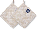 Pot Holders for Kitchen | Heat Resistant Pads | Set of 2 | Hot Dish Holder Sets | 8x8 in |for Cooking, Baking, Grilling, Microwave & BBQ, Chambray Beige by Encasa XO