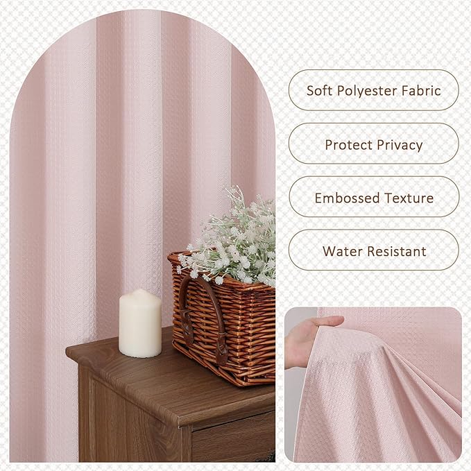 Ebesto Pink Shower Curtain 72 Inch Length 1 Piece, Waffle Embossed Textured Soft Fabric Hotel Shower Curtain for Bathroom, Modern Polyester Water Repellent Machine Washable Bath Decor, 72Wx72L Inches