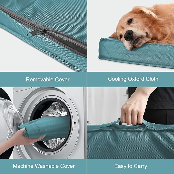 Tail Stories Outdoor Dog Bed for Medium Dogs, Waterproof Dog Crate Mat Orthopedic Egg Crate Foam Pet Bed with Washable Removable Oxford Cover, Light Blue