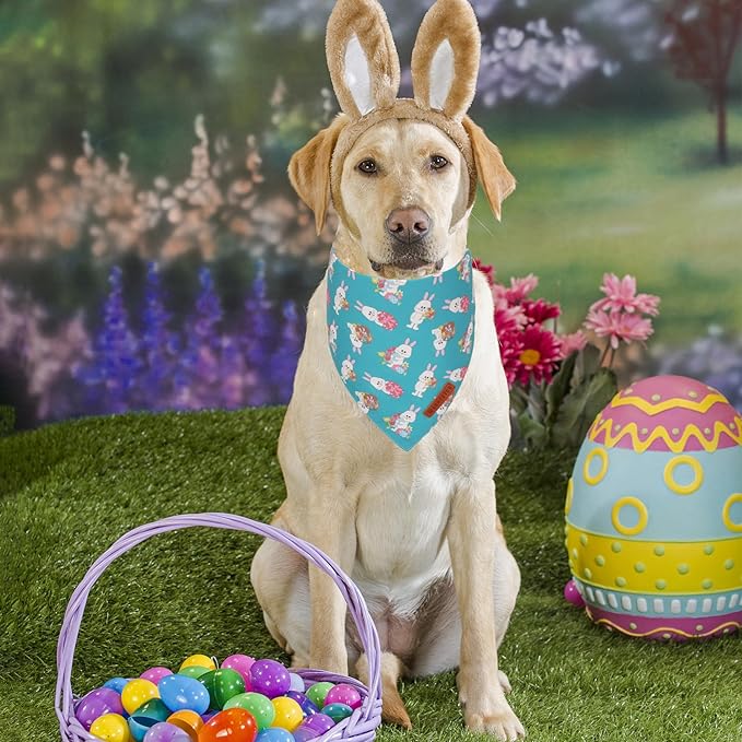ADOGGYGO Easter Dog Bandanas 2 Pack, Triangle Reversible Bunny Carrot Dog Scarf, Premium Durable Fabric, Easter Bandana for Large and Extra Large Dogs (X-Large)