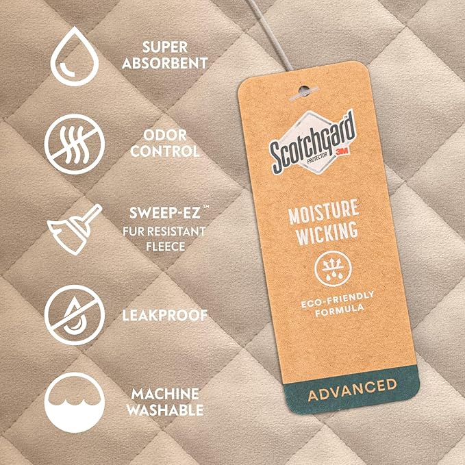 Paw Inspired Waterproof Fitted Cover for Dog Bed | Washable Bed Protector for Dog Mattress | Removable Replacement Cover for Large to XL Pet Bed (Beige, 44 x 35 x 6 Inch)