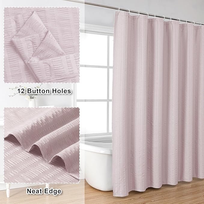 Aiyufeng Moga Extra Long Pink Shower Curtain 96 Inch Long, Embossed Texture Fabric Bathroom Shower Curtain, Large Hotel Bath Curtain with 12 Holes, 72Wx96H, Pink