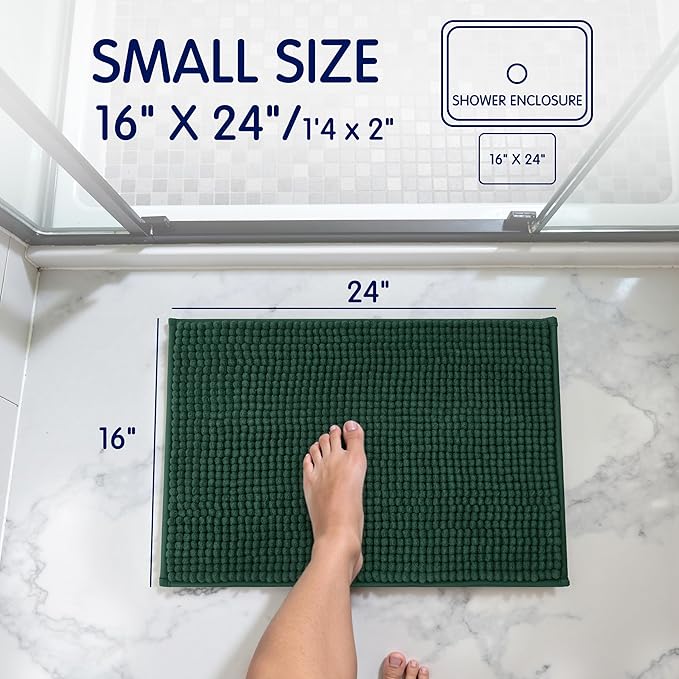 SUBRTEX Bathroom Rugs Chenille Bath Rug Soft Short Plush Bath Mat Soft Shower Mat Water Absorbent Shower Mat Quick Dry Machine Washable(Celadon,16" x 24")