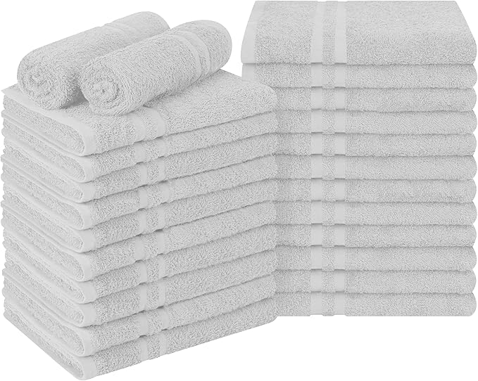 RIVERSIDE Pack of 24 Salon Towels Set (Not Bleach Proof), 16 x 26 Inches, 100% Ring Spun Cotton, Highly Absorbent & Quick Dry Hand Towels for Salon, Barber, Gym, Spa, Bathroom & Home, White