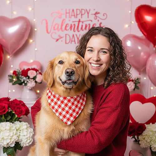 Abbylike 50 Pcs Valentines Day Plaid Dog Bandanas Bulk Pink Red Bandanas for Dogs Triangle Kerchief Bibs Scarf for Pet Romantic Costume Photo Props Accessories Pet Shops Groomers (31.5 x 21.7 x 21.7)
