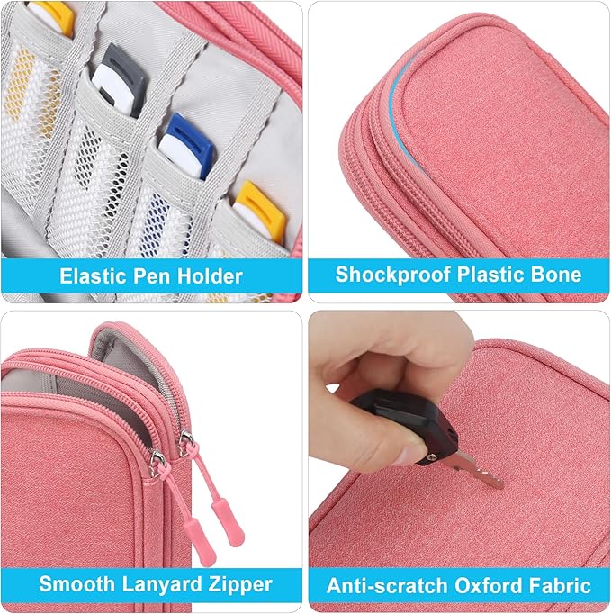 Lacdo USB Flash Drive Case Thumb Drive Holder Case Organizer Portable Electronic Accessories Storage Bag for SanDisk/SamData/Samsung USB Flash Drives Jump Drive Memory Stick, SD Card, Cable, Pink