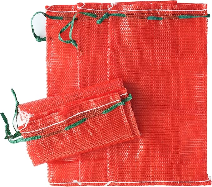 deebree 10 lb Mesh Onion Bags 400pcs, 11"×18" Mesh Produce Bags Hanging Reusable Breathable Vegetable Storage Net Bag with Drawstring for Onions Potatoes Citrus Crawfish, Red (Pack of 400)