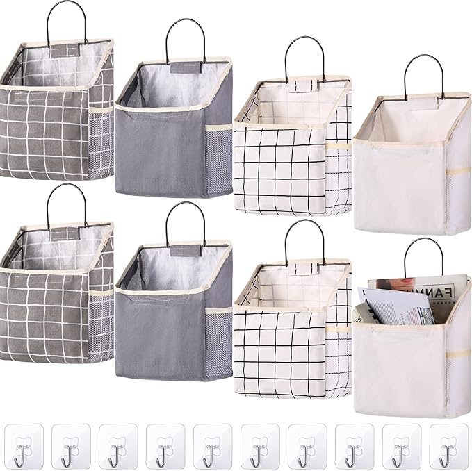 Boao 8 Packs Wall Hanging Storage Bag, Wall Storage Organizer Bags with Hooks, Over The Door Hanging Basket for Dormitory Bathroom Bedroom, Living Room Kitchen(Cute Color)