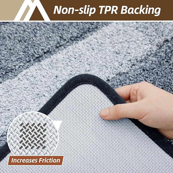 COSY HOMEER Toilet Rugs U-Shaped 24"x20", Ultra Soft Absorbent Bath Mat with Non-Slip TPR Backing, Machine Washable Shaggy Rug for Toilet, Dark Blue